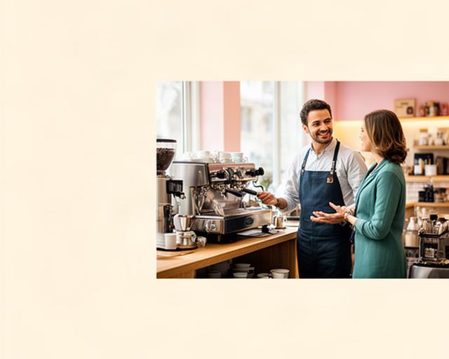 Beratung an einer Kaffeemaschine in einem hellen Fachgeschäft in Saint-Louis